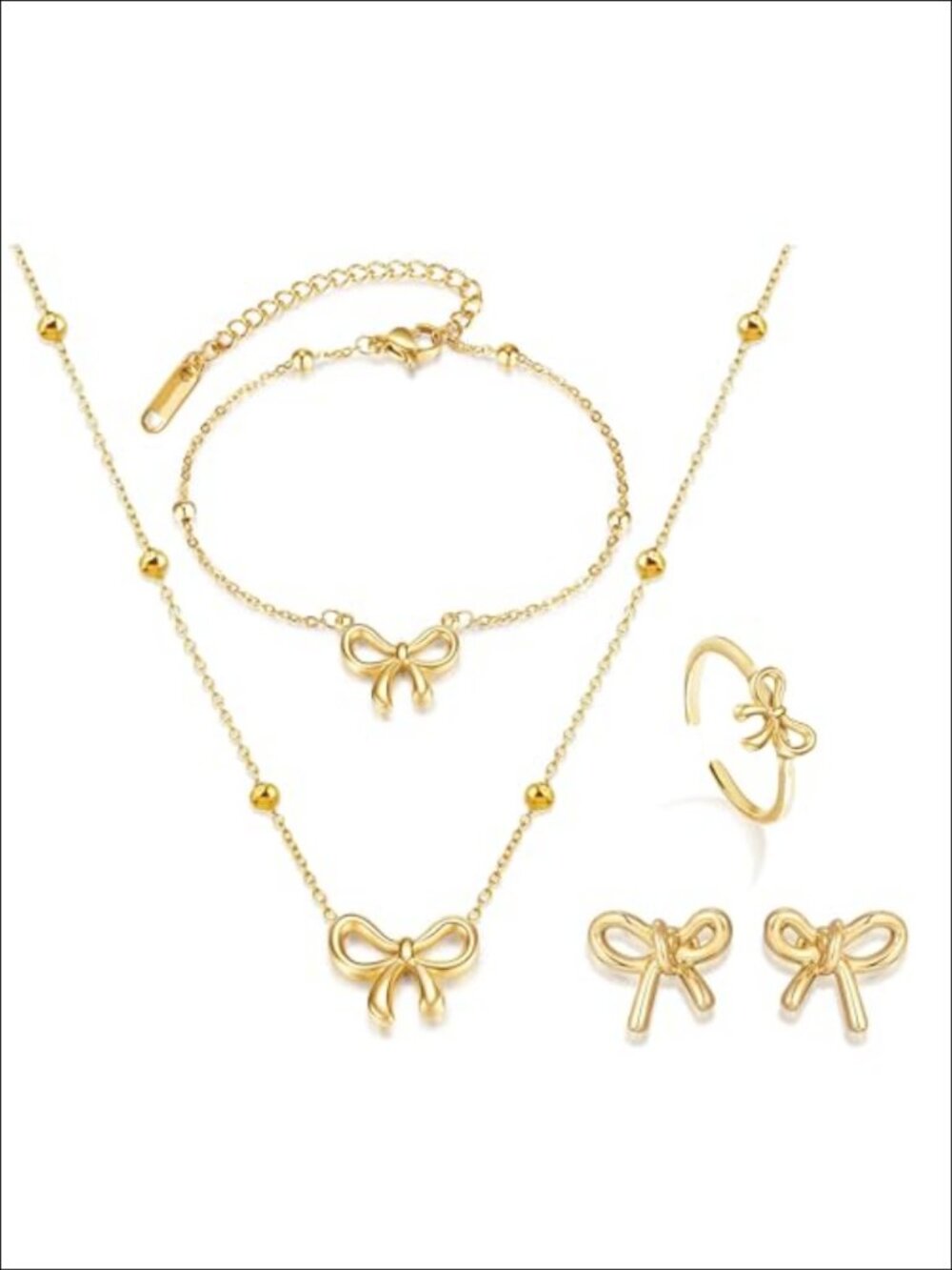 Bow Jewelry Set Pendant Necklace Earrings Bracelet Christmas Gift